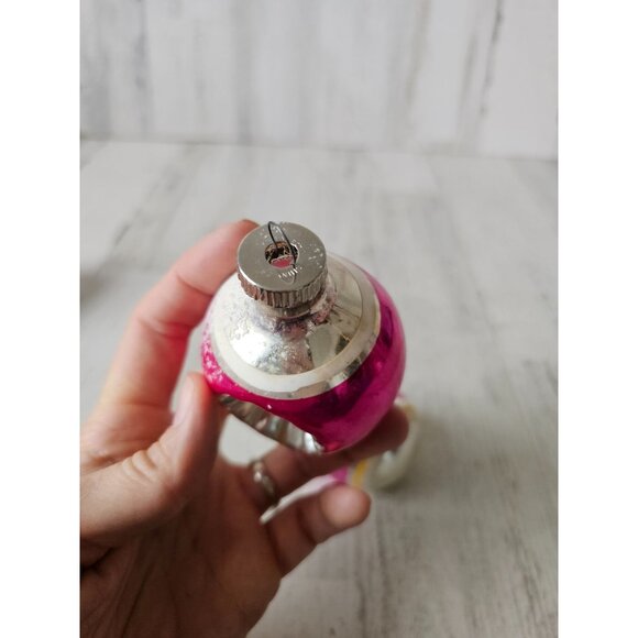 Radko shiny Brite double pink indent teardrop flocked Mercury glass ornament set - Picture 6 of 16